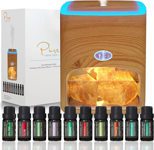 Himalayan Pink Salt Diffuser & 10 Essential Oils – 2-in-1