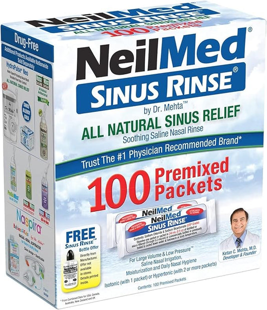 NeilMed Sinus Rinse All Natural Relief Premixed Refill Packets 100 Count